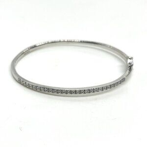 VINTAGE SUN 925 STERLING SILVER HINGED BANGLE BRACELET WOMENS DIAMOND ACCENTS